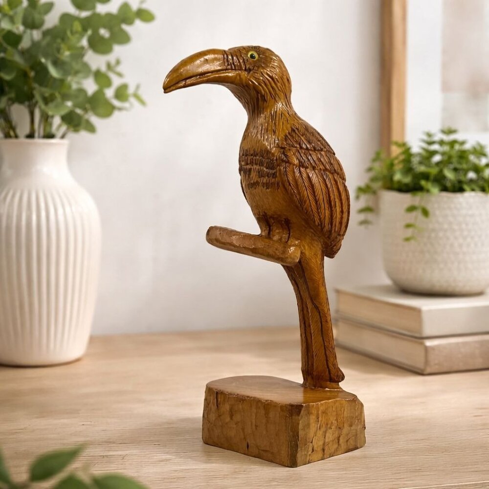 Vintage Hand Carved Wooden Bird Figurine Signed Mel Watson 12” Rustic Folk Art D